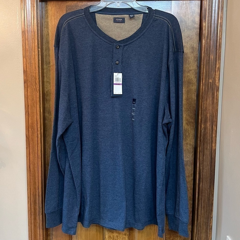 Men's Henley Pullover Long Sleeve‎ 3 Button Henley Midnight Heather Sz XXL NWT